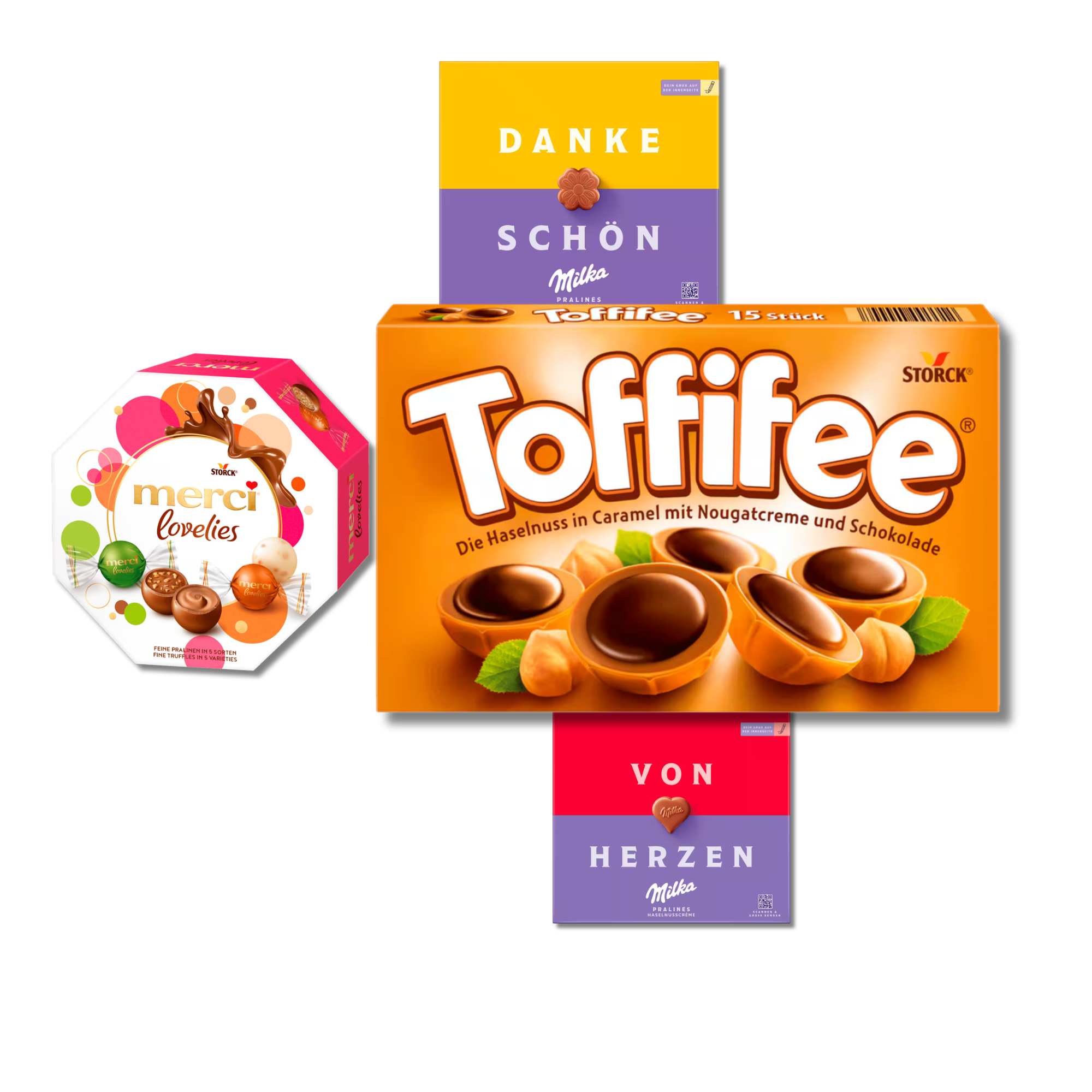 German chocolate gift box bundle with Toffifee, Merci Lovelies and Milka pralines