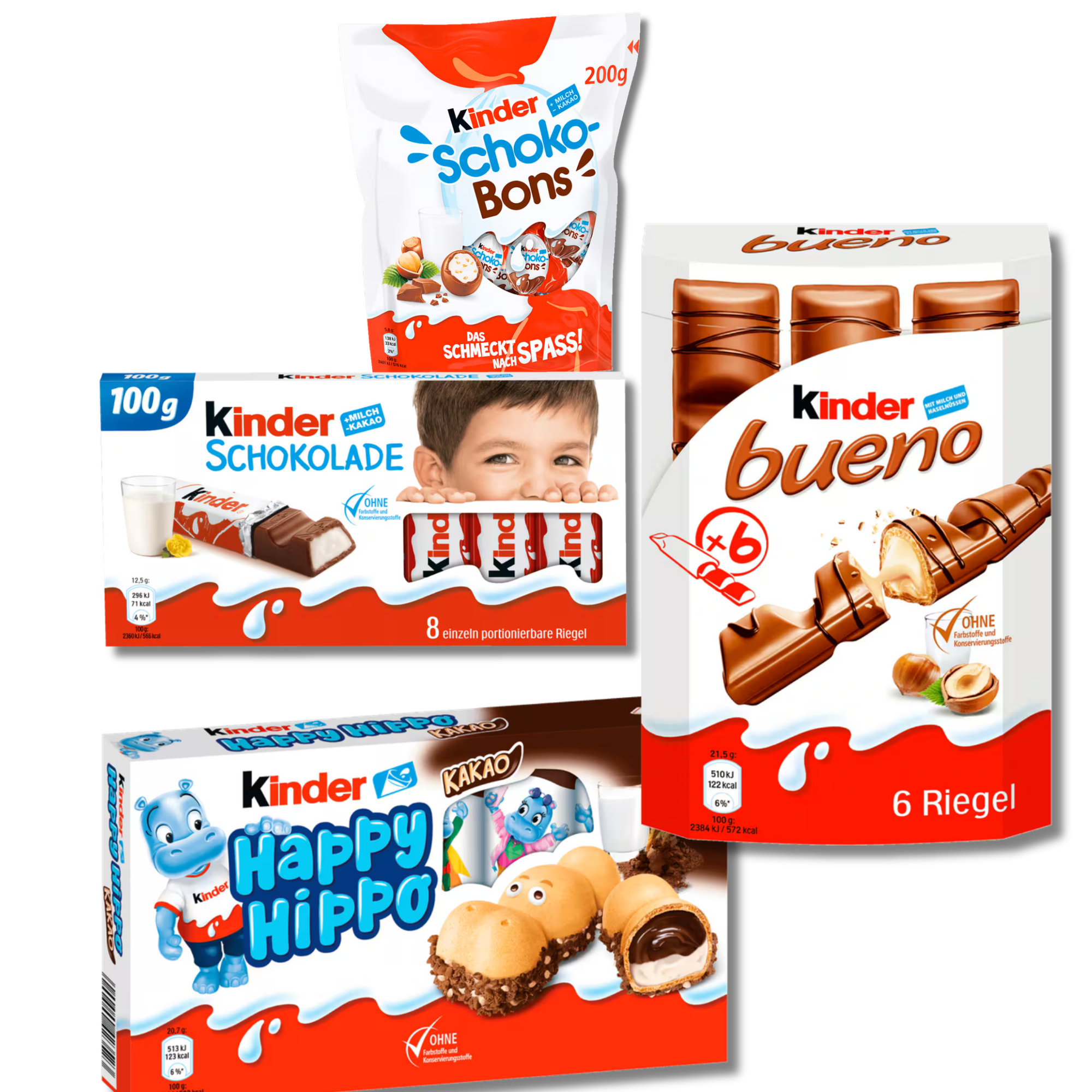 Kinder chocolate box bundle with Schoko-Bons, Kinder Schokolade, Bueno and Happy Hippo