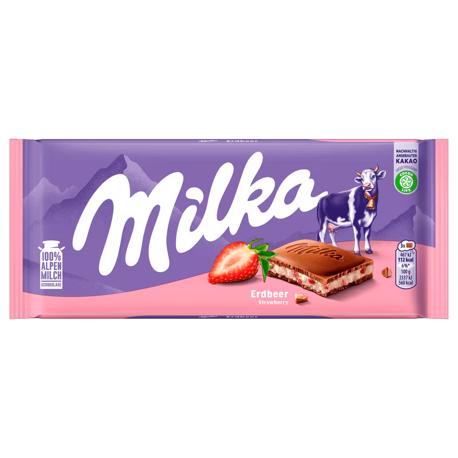 Milka Strawberry chocolate 90g bar with strawberry cream