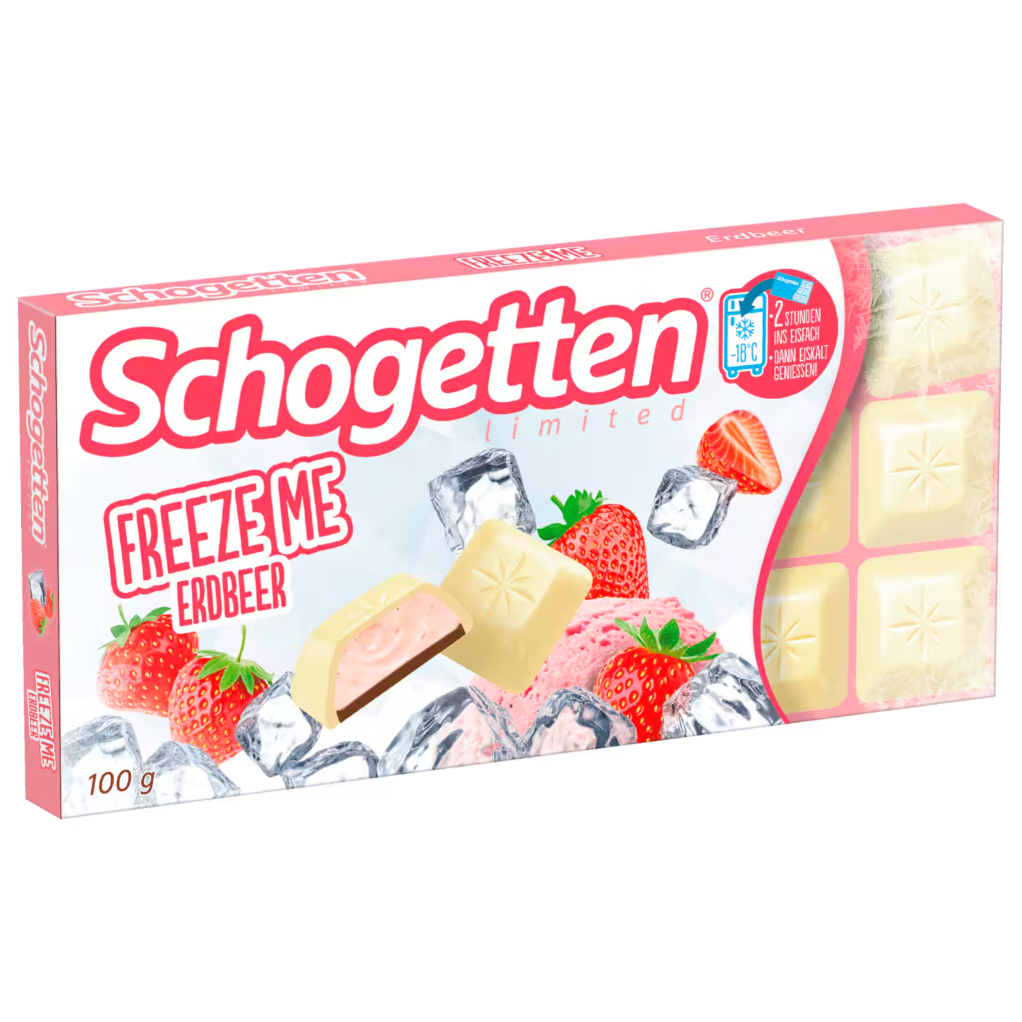 Schogetten Freeze Me Strawberry 100g – white chocolate squares