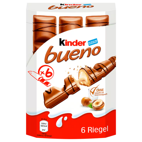 Kinder Bueno 6-pack – German chocolate wafer bars with hazelnut cream