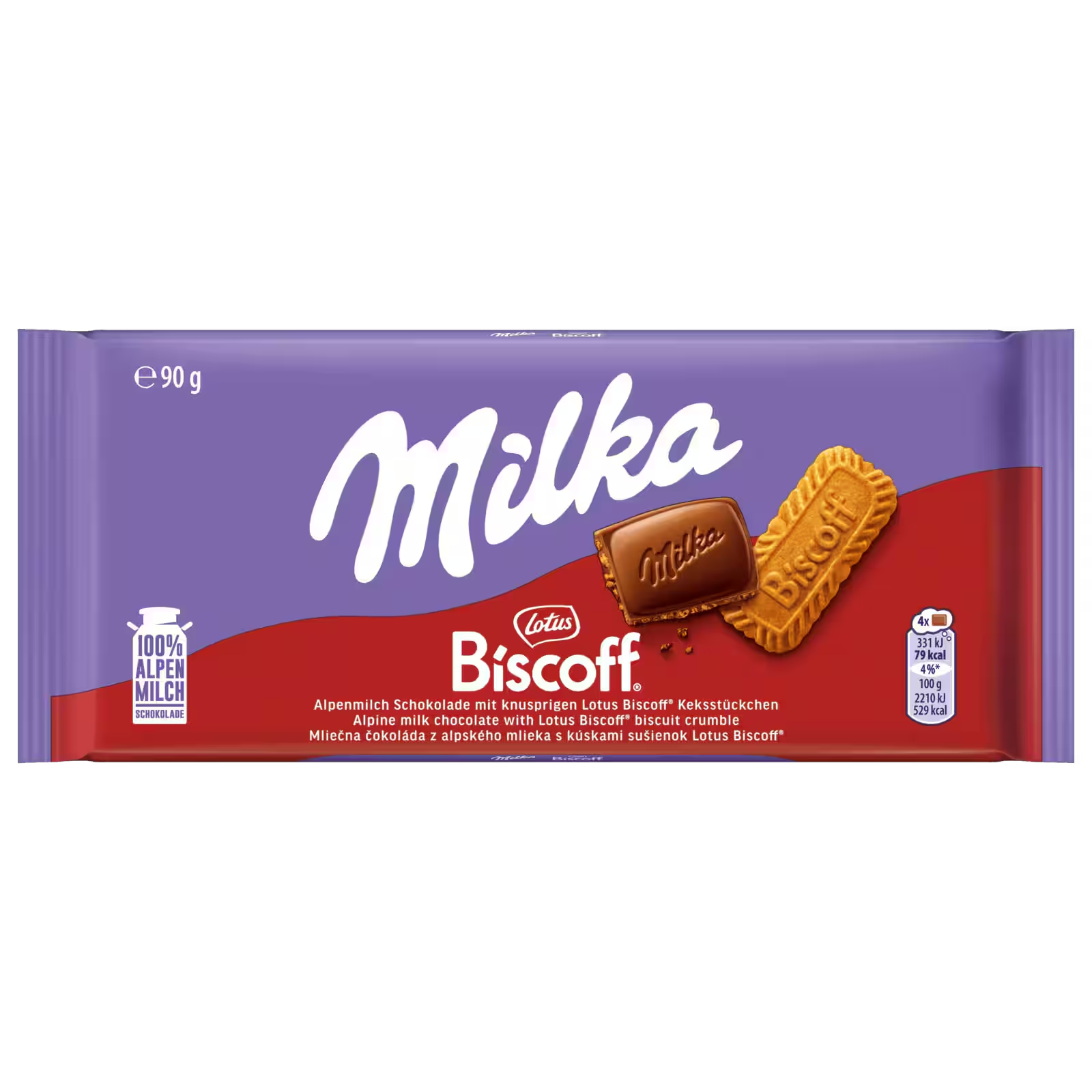 Milka Biscoff chocolate 90g bar with Lotus biscuit