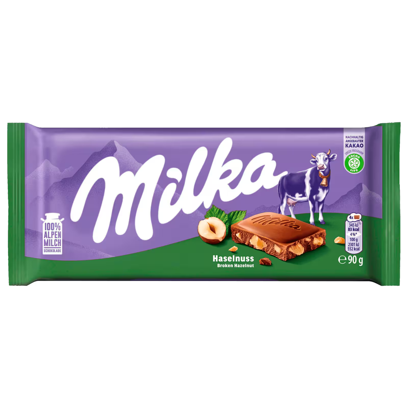 Milka Alpine Milk chocolate with hazelnuts 90g bar
